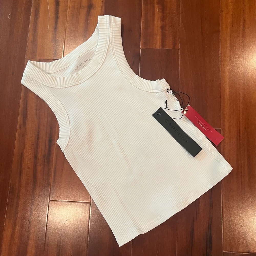 CARBON38 White Tank Top Ribbed Knit Scoop Neck‎ Activewear Racerback New NWT XS
